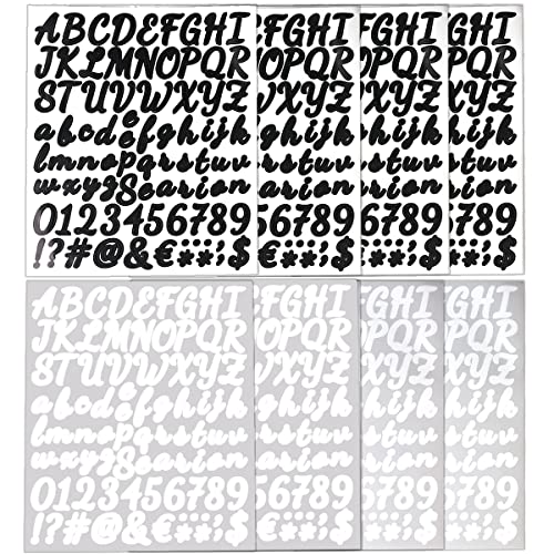 jsysj 8 Feuilles Autocollants de Numéro Alphabet, 608 Pièces Auto-adhésif Lettre en Vinyle, Numéros et Symboles Autocollants pour Boîte aux Lettres Signes, Cadeau Marquage ou Quotidiennement Marquage Cover
