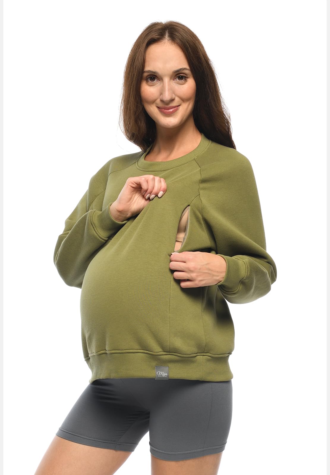 MijaCulture Umstandsmode Pull d'allaitement et pull de grossesse 2 en 1 Olivia M019 (DE/NL/SE/PL, Alphanumérique, L, XL, régulier, vert)