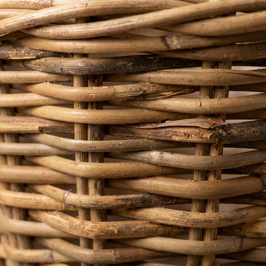 FRANK FLECHTWAREN Cesto per piante in rattan, medio, con pellicola e manici, diametro di circa 35 x 25 cm, per interni ed esterni, decorazione boho
