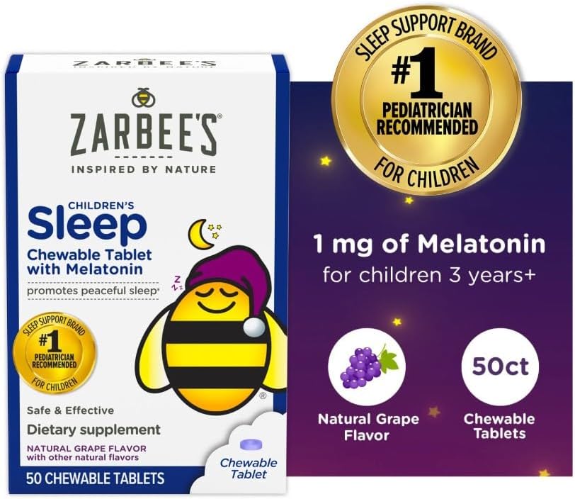 Zarbee's Kids 1mg Melatonin Gummy, Drug-Free & Effective Sleep Supplement for Children Ages 3 and Up, Natural Berry Flavored Gummies, 50 Gummies - 1 Count