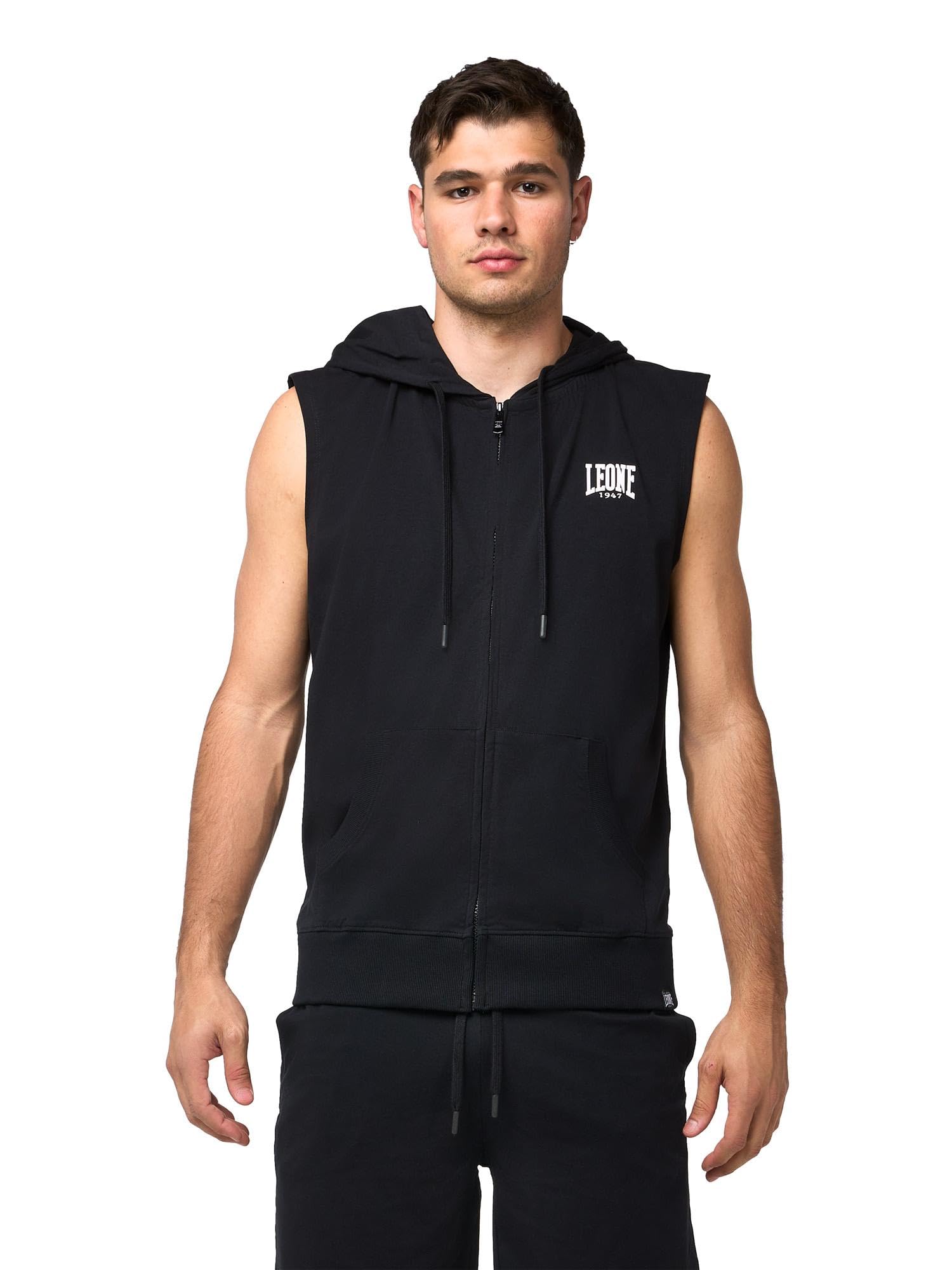 Felpa Smanicata da Uomo con Cappuccio e Zip Non garzata Leone Sporty