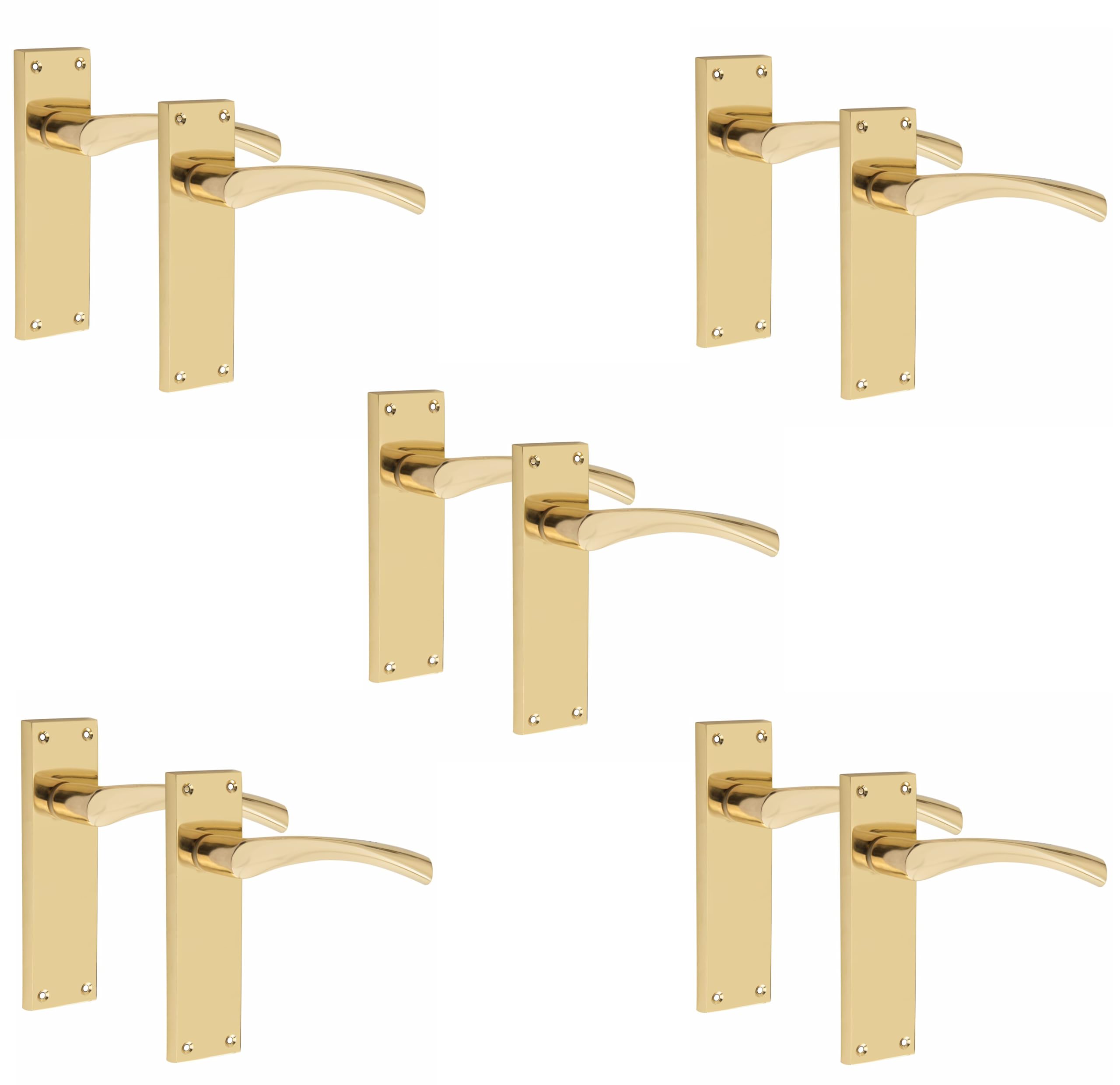 Golden Grace Victorian Scroll Astrid Door Handles Latch in Gold Polished Brass, 5 Pairs - 150mm x 40mm Backplate