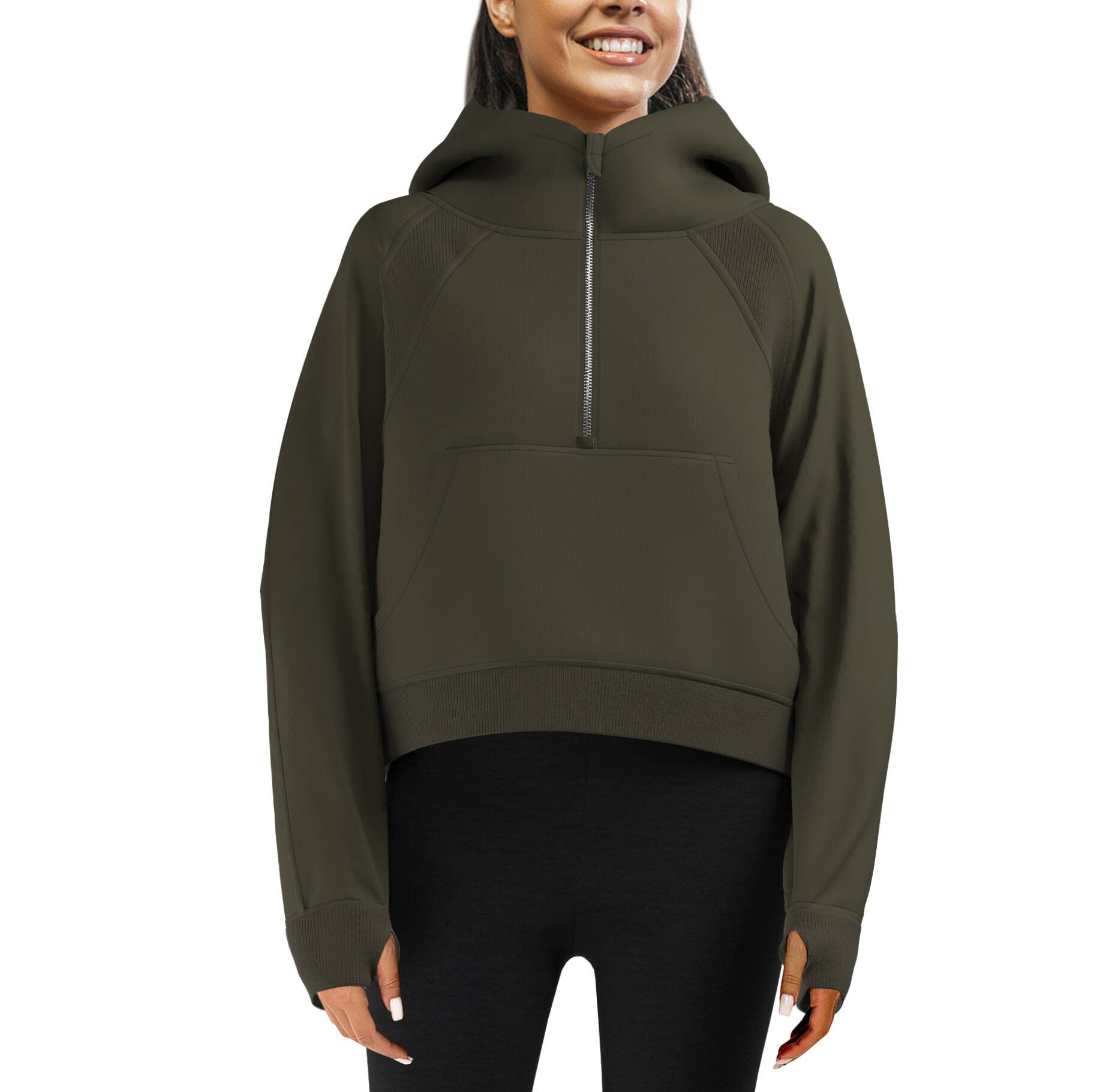 Womens Oversize Lulu Scuba Hoodie Dupes Inner Fleece Half Zip