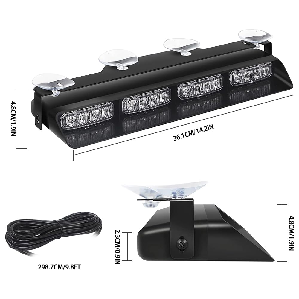 Riloer 1 par de luces estroboscópicas de emergencia de 12 V, luz estroboscópica de emergencia con ventosa, chip LED+ABS color blanco y amarillo