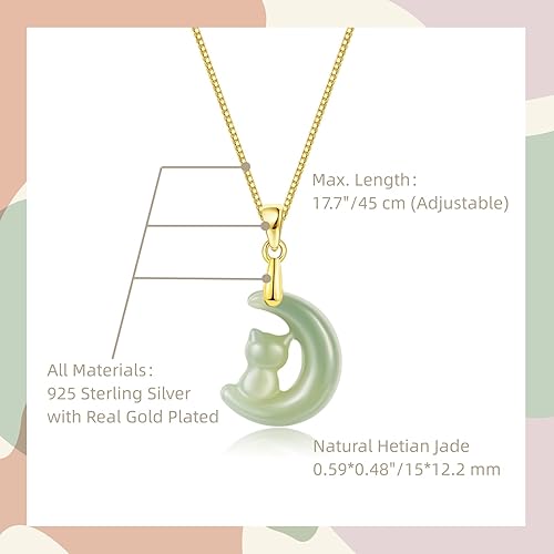 Miniatura 2 de Real Natural Hetian Jade Necklace for Women Girl, Handmade Jade Moon Cat Shape Green Jade Necklace Choker Pendant as Gift for Friends Lover (925