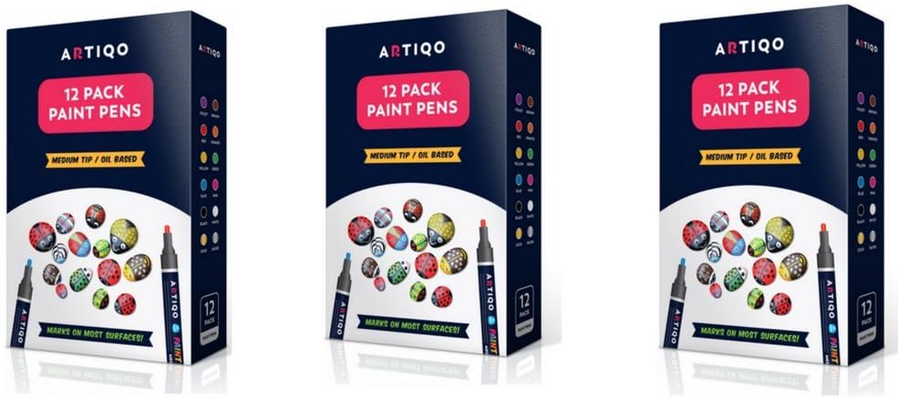 Paint Pen Markers Pack of 3 - Wood, Glass, Metal and Ceramic Works on Almost All Surfaces Set of 12 Vibrant Medium tip Oil Paint Marker Pens