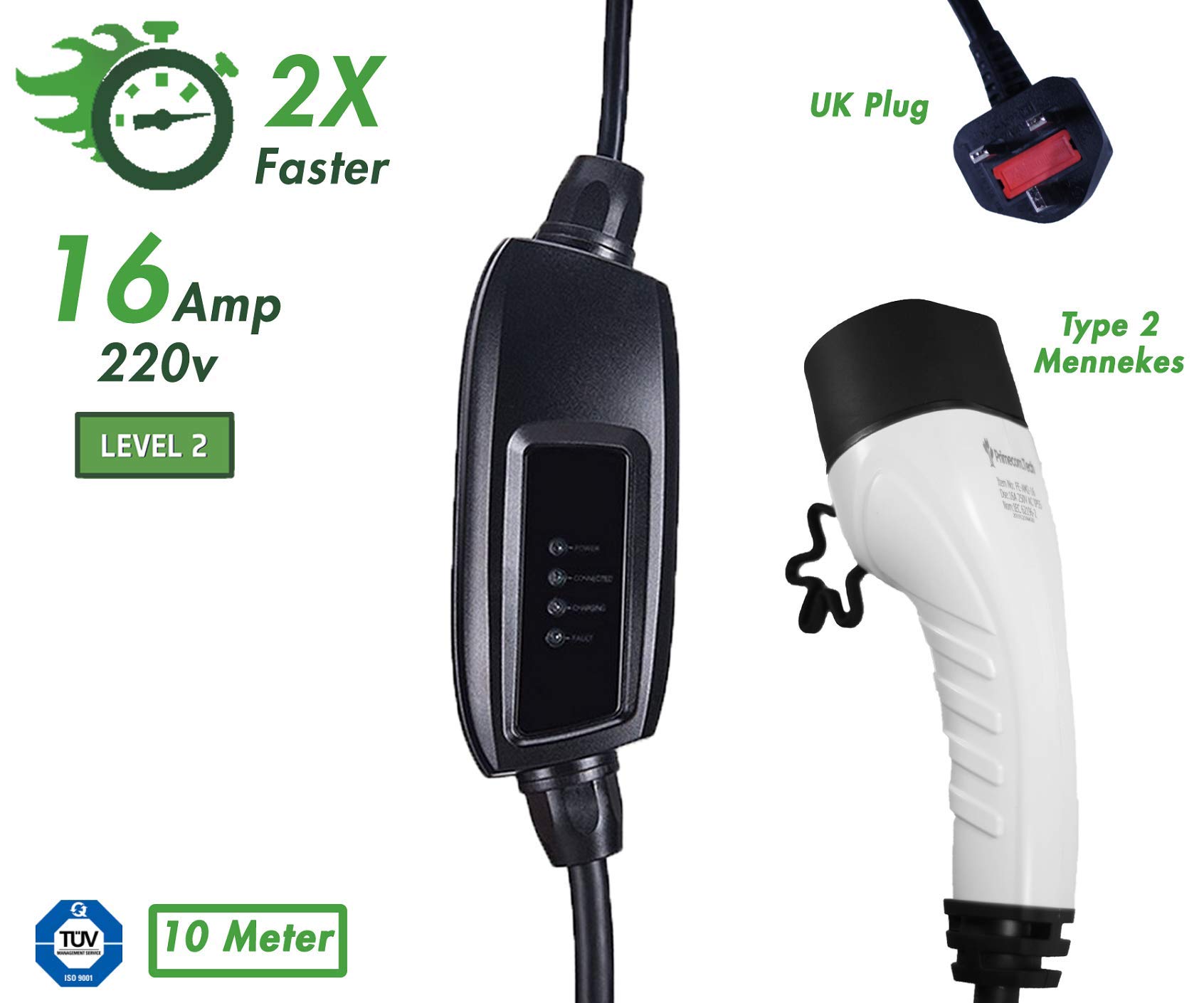 Amazon.com: PRIMECOM for Europe&Asia Type 2 (IEC 62196-2) Level-2 Electric  Vehicle Charger 220 Volt 10, 15 Meter Lengths (UK Plug 3 pin-13 Amp, 10  Meter) : Automotive