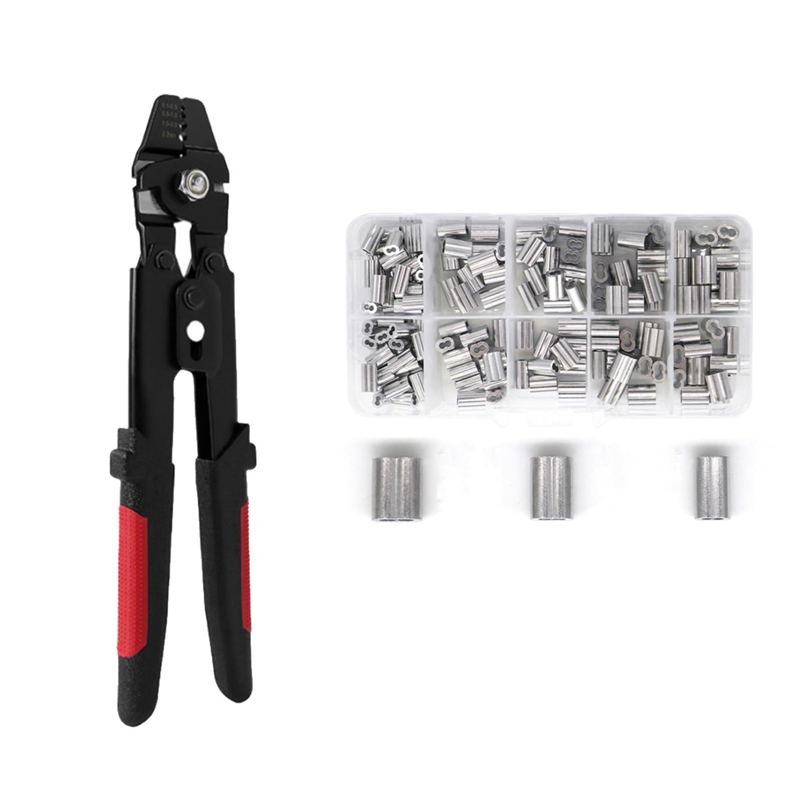 Qxbfndc Black 150Pcs Crimping Tool Up To 2.2Mm Crimping Plier Wire Rope Swager Crimper Fishing Crimp Tool Aluminum Double Barrel Ferrule Crimping Loop Sleeve Kit(Black 150Pcs)