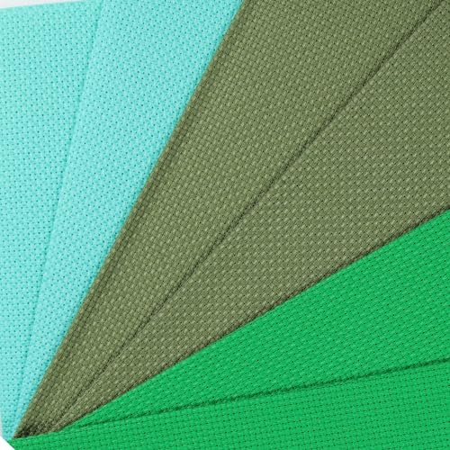 Image of KCS 6 pc of 12 inch x 18 inch(30cmx45cm) 14CT Counted Cotton Aida Cloth Cross Stitch Fabric (Sea Green+Olive +Green)