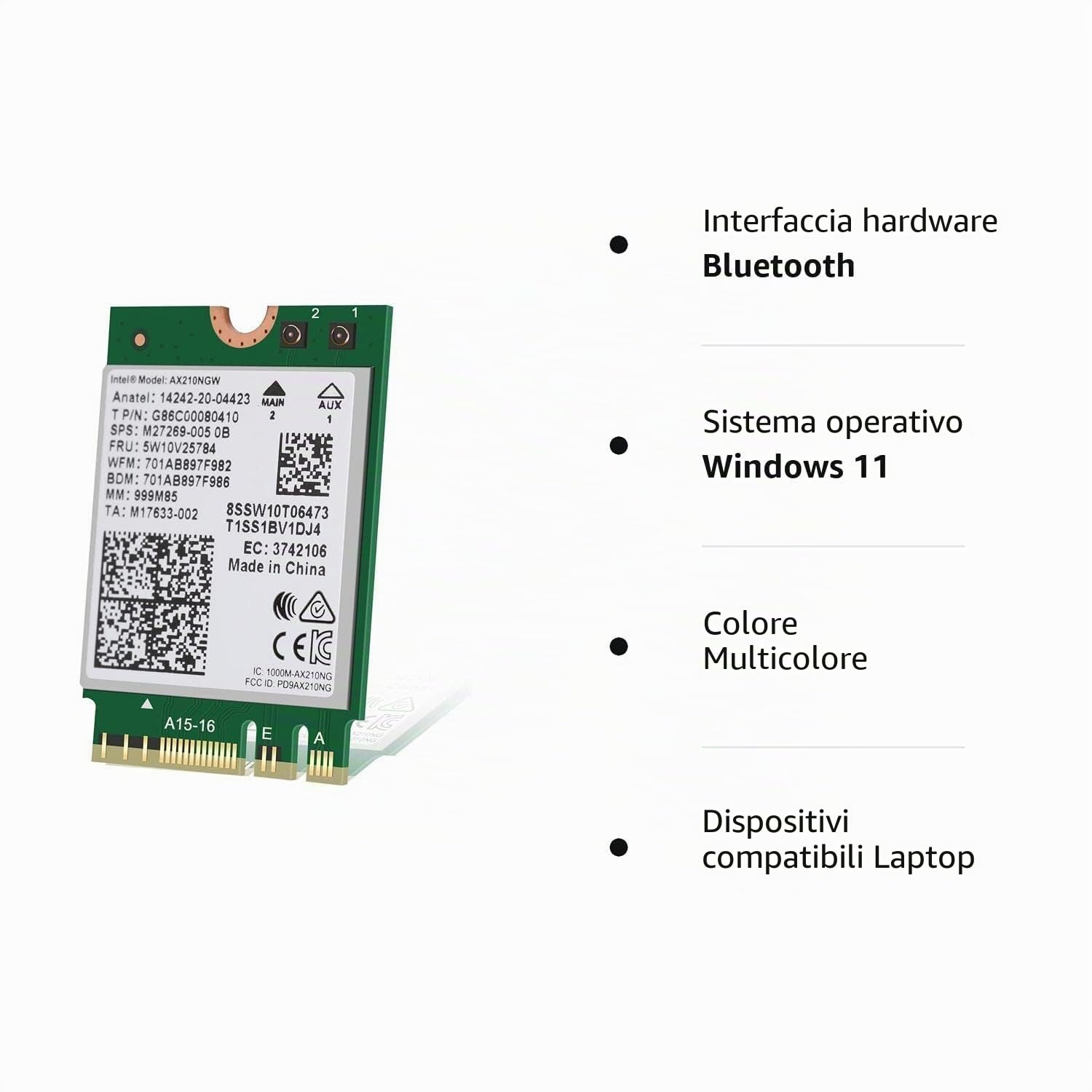 Intel Wi-Fi 6E AX210 Interno WLAN 2400 Mbit/s