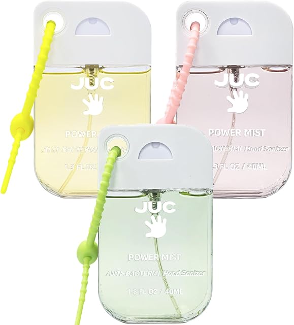 Vaporisateur d'assainissement des mains Power Mist 3Pack - Bouteille réutilisable avec porte-clés Lemon+Peach+Mint Scents pour le voyage & Quotidien essentiel