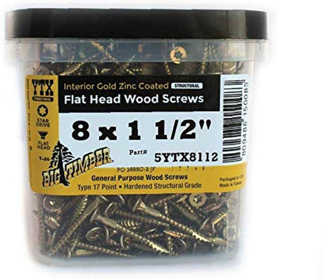 Big Timber 5YTX8112#8 by 1-1/2 T-20-drive bit Gold Star Flat Head Interior Screws,(990 per Box)