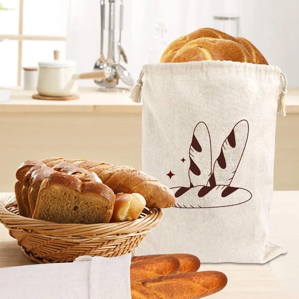 2 Stück Leinen Brotbeutel Mit Kordelzug - Wiederverwendbar & Atmungsaktiv 30x40 Cm