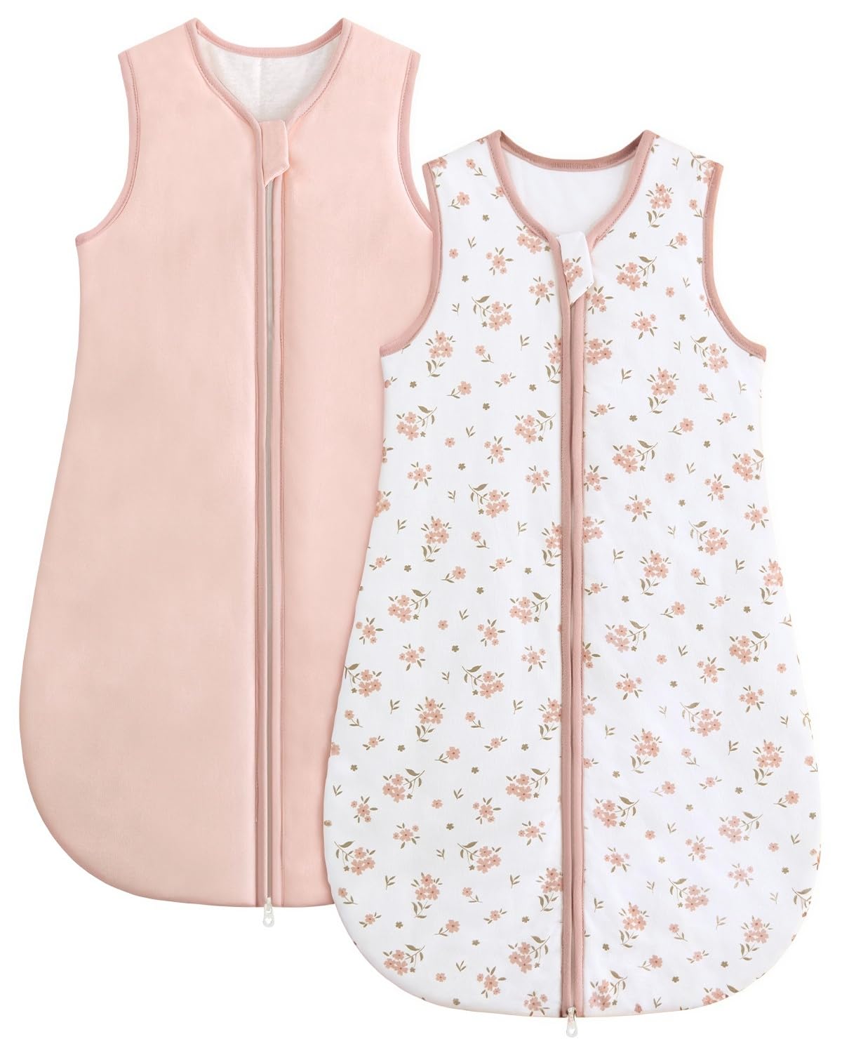 WYTbaby Baby Schlafsack 1,5 Tog 2er Pack, 100% Baumwolle Warmer Ganzjahres Babyschlafsack Rosa Blumen 6–12 Monate