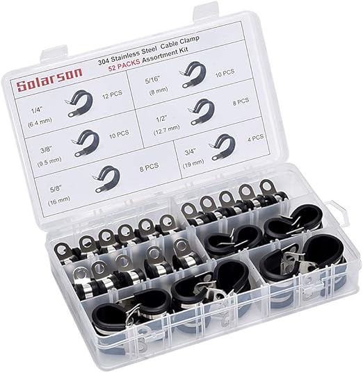Solarson 52pcs Cable Clamps Assortment Kit, 304 Stainless Steel Rubber