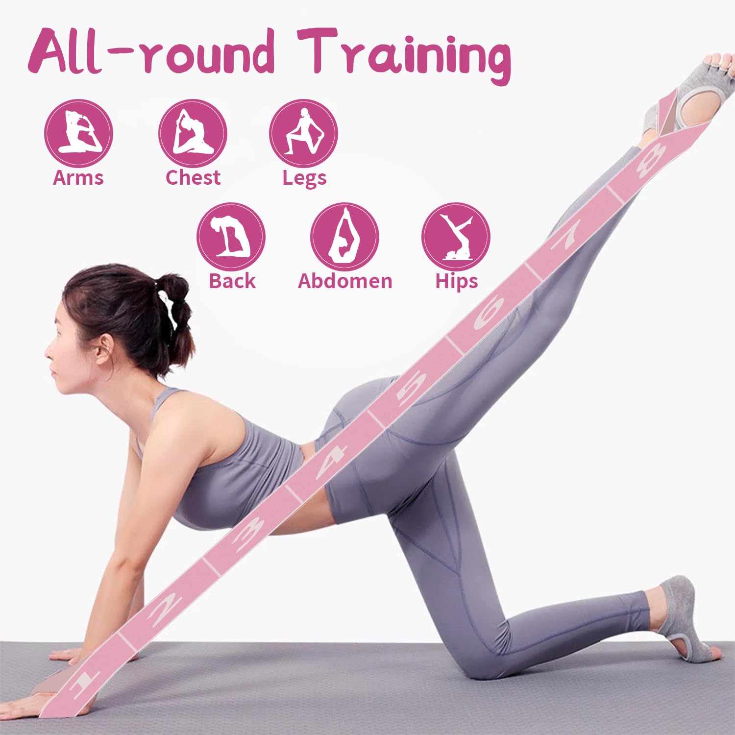 Cinghia Yoga Multiuso Con 8 Passanti - Viola Per Stretching E Flessibilità - Foto 3