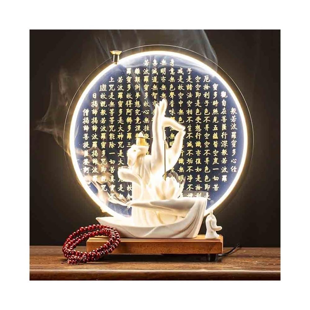 Decorazione della statua del Buddha Ornamento con statua di Buddha a forma mano, può essere posizionato incenso e set anelli luminosi in legno