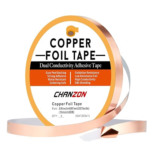 Miniatura 22 de CHANZON Cinta de lámina de cobre de 0.984 in, 1 pulgada x 66 pies, adhesivo conductor de doble cara para disuasión eléctrica, babosas y caracoles