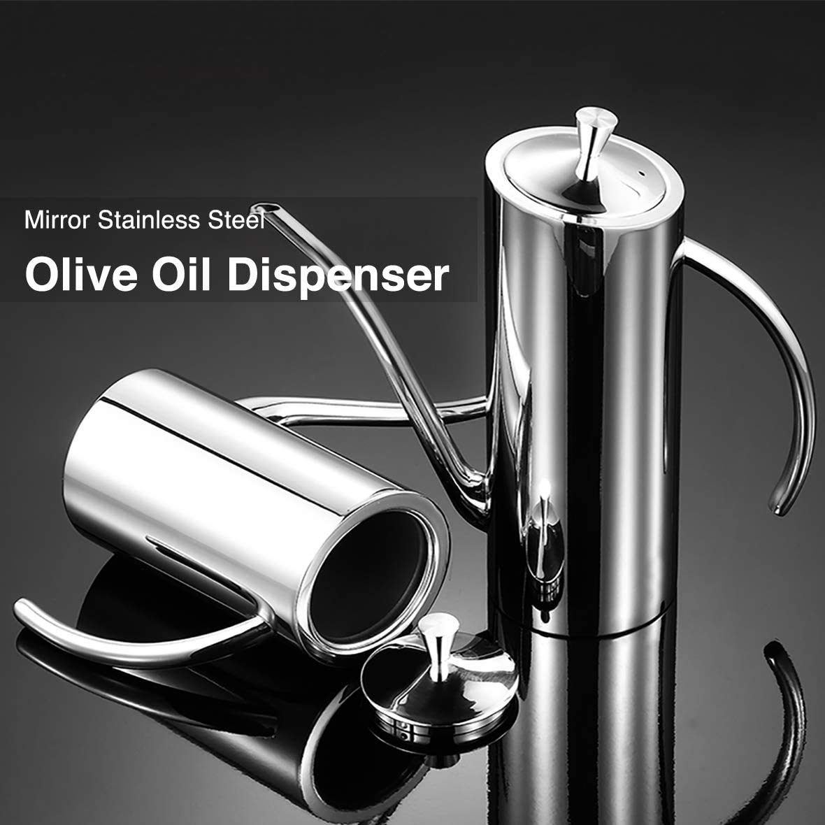 Dispenser olio da cucina in acciaio inossidabile con beccuccio per versatore, tappo anti-sporco, 500 ml
