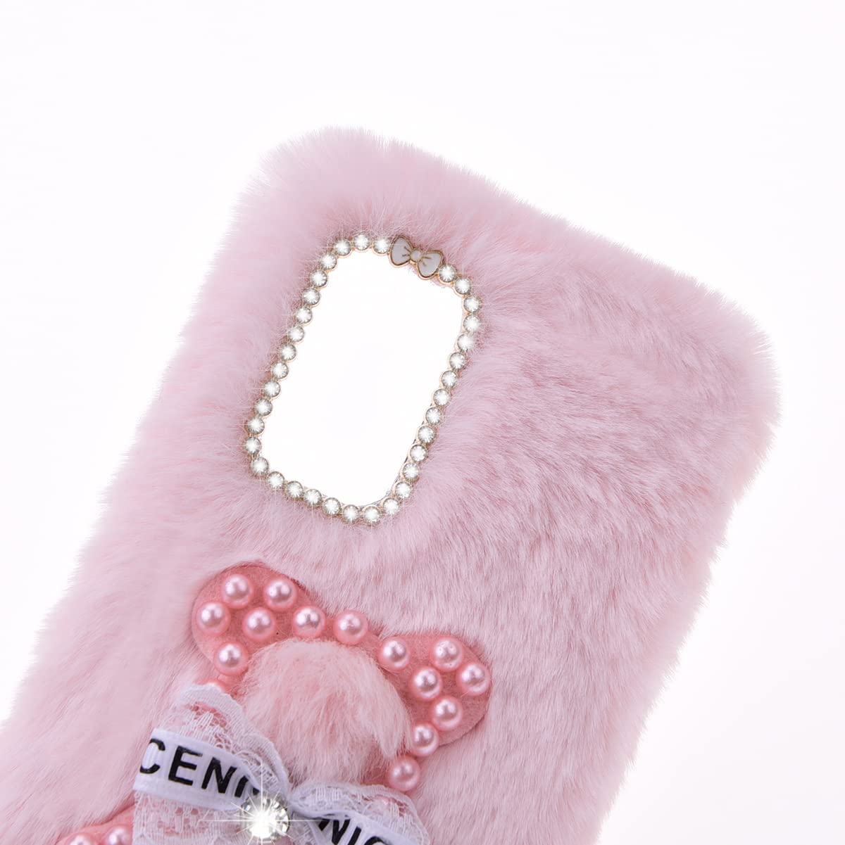 Custodia Peluche Morbida Per Motorola Edge 30 Neo - Design Coniglio Con Orecchie E Diamanti Glitter - Cover Fluffy In Finta Pelliccia Con Funzione Stand - Regalo Kawaii Per Ragazze (Marrone) - 5