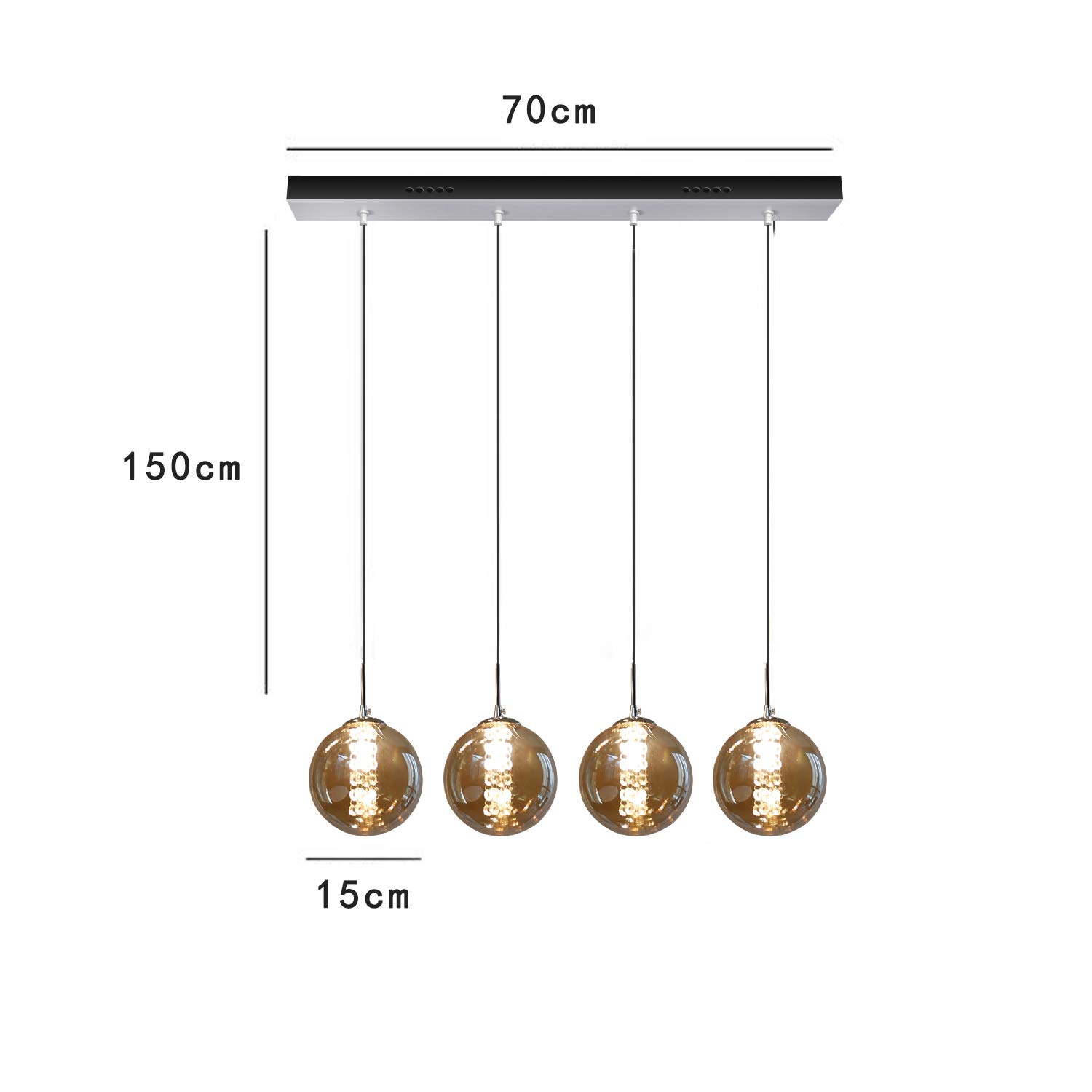 CBJKTX Hanglamp, eettafel, hanglamp, in hoogte verstelbaar, kroonluchter, hanglamp, 3 vlammen, van glas in de kleur amber, keuken, woonkamer, slaapkamer, hallamp