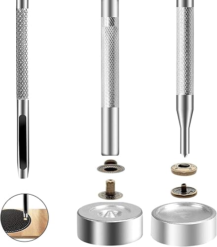 Miniatura 4 de BetterJonny - Juego de 80 cierres a presión de cuero, botones a presión de metal de 0.59 pulgadas (0.591 in) con 4 herramientas de ajuste para ropa,