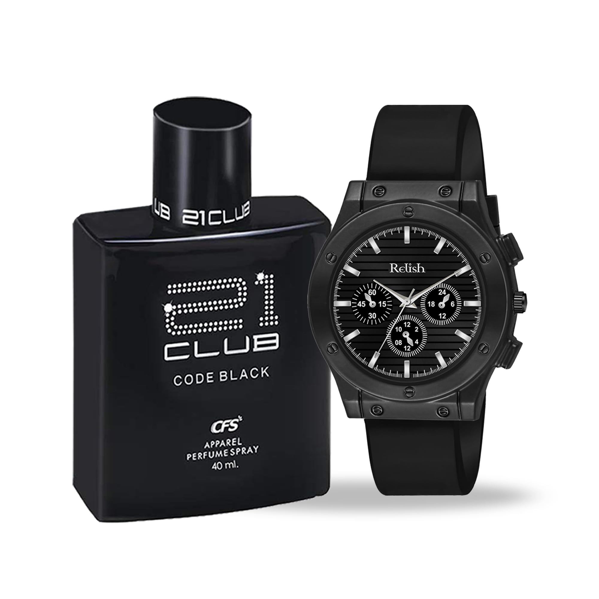 Relish Black Analog Watch for Men Silicone Strap with Perfume Combo Pack | Rakhi Gift for Brother (B0CZX6MFDL) Amazon Price History, Amazon Price Tracker