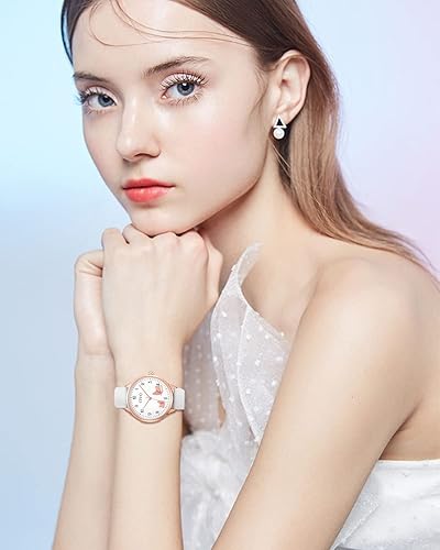 Miniatura 4 de CIVO Reloj de pulsera para mujer, correa de cuero, analógico, de cuarzo, impermeable, de moda, simple, fácil de leer, con exquisito dial de mariposa