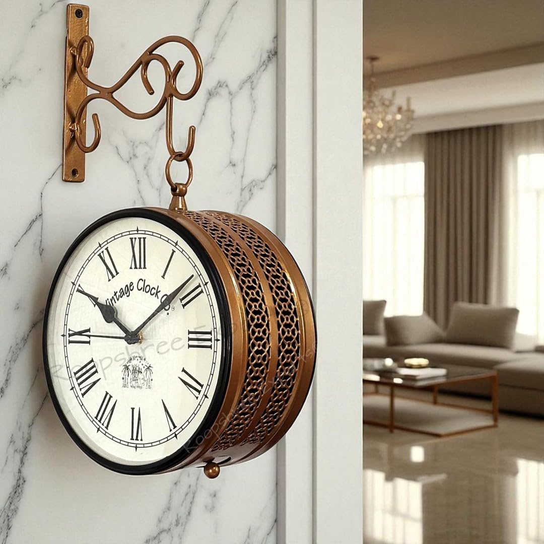 Buy Vintage Clock Handcrafted Double Side Rose Gold Wall Clock 1