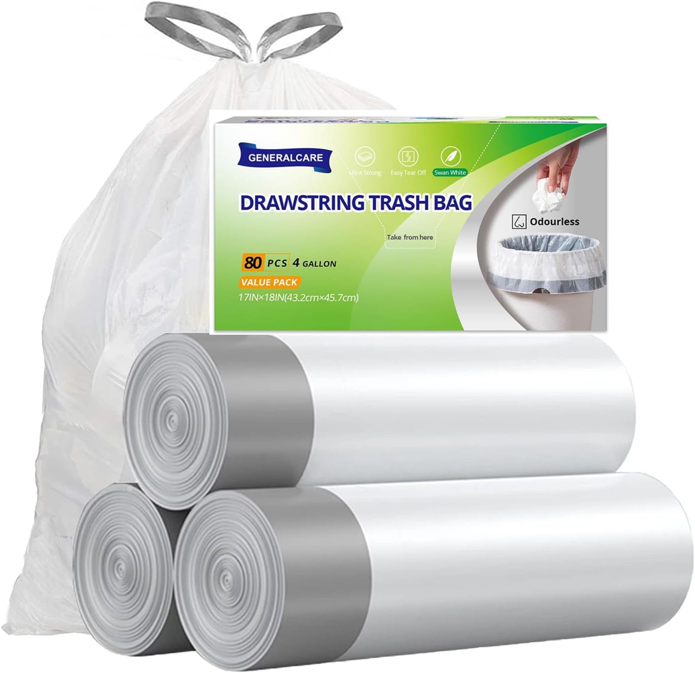 Drawstring Garbage Liners, small trash bags 4 Gallon refuse bag 15 Liter rubbish bag