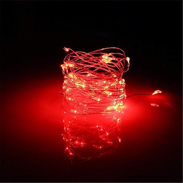 BUYERTIME Fairy String Lights 5M/16.4ft 50 LEDs, Battery AA Operated Silver Wire Fairy Lights for Indoor Bedroom Wedding Christmas Party Decoration (Red)