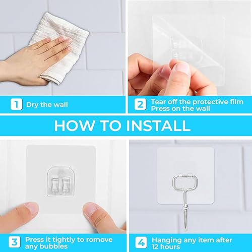 Miniatura 7 de Ganchos adhesivos, paquete de 8, ganchos adhesivos, transparentes, reutilizables, extraíbles, de 33 libras (máxima), ganchos adhesivos para colgar,