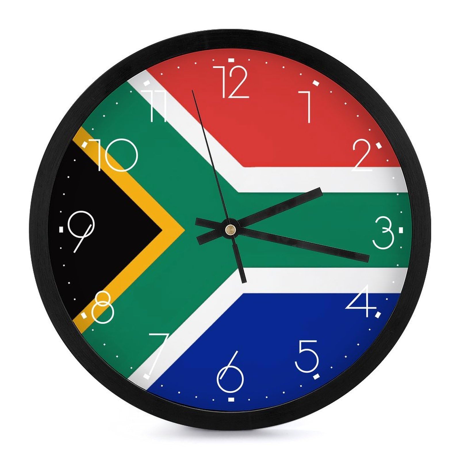 Horloge murale à quartz silencieuse au design drapeau sud-africain