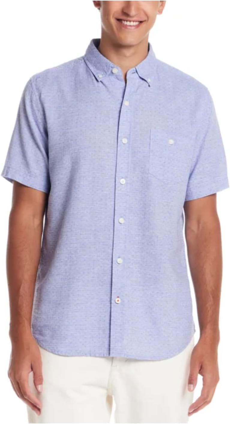 Weatherproof Vintage Men’s Short Sleeve Linen Blend Woven Button Down Shirt