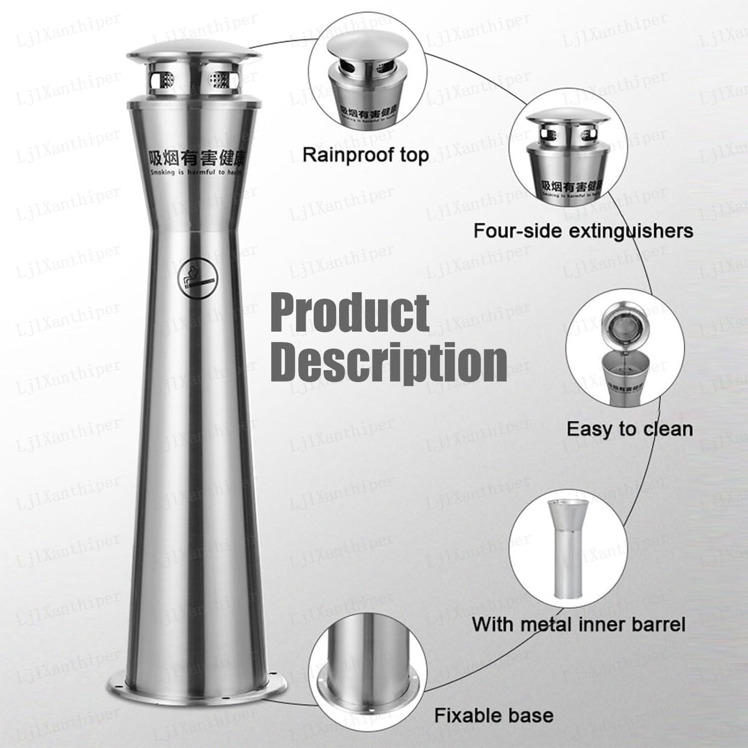 Stainless Steel Butt Receptacle,Outdoor Cigarette Butt Disposal,Floor Standing Garbage Ash Bin,Waste Container Trash Receptacle,Commercial Trash Can,for Yard,Shopping Center Hotel Fixed