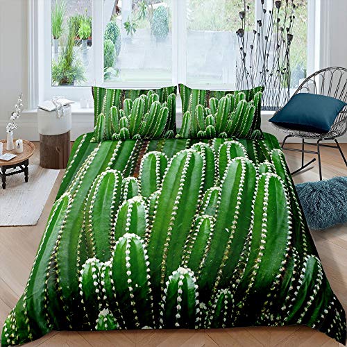 richhome Eleganter Kaktus Bettwäsche-Set Liebe Floret Bettwäsche Set 155x220cm Pflanzenbotanisch Betten Set für Kinder Jungen Mädchen Teenager 2St.Bettbezug Reißverschluss Mikrofaser Cover