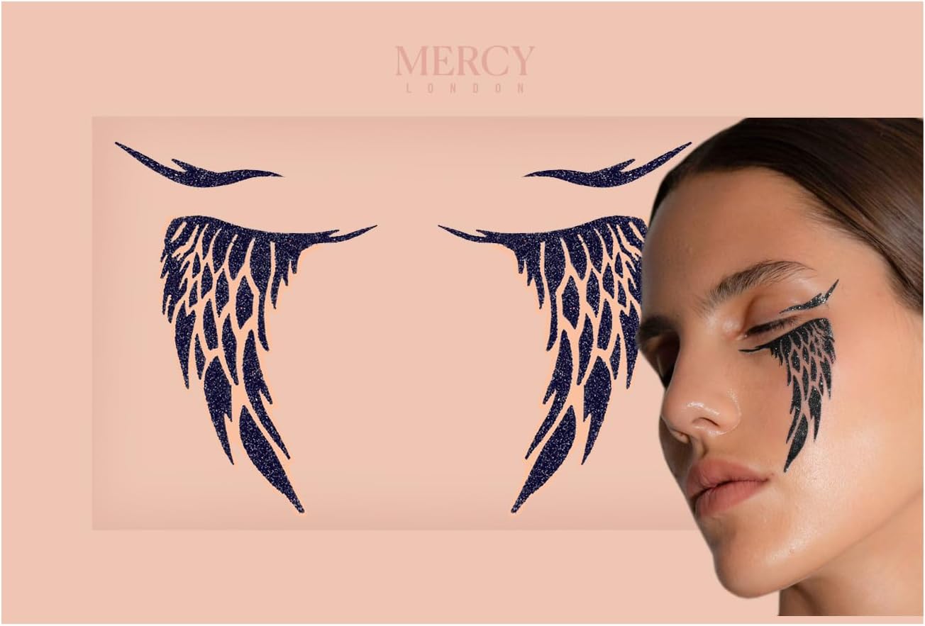 Fallen Angel Face Jewels by Mercy London Costume Accessories Face Gems Jewels All In One Halloween Stick On Eyelash Sticker Wings