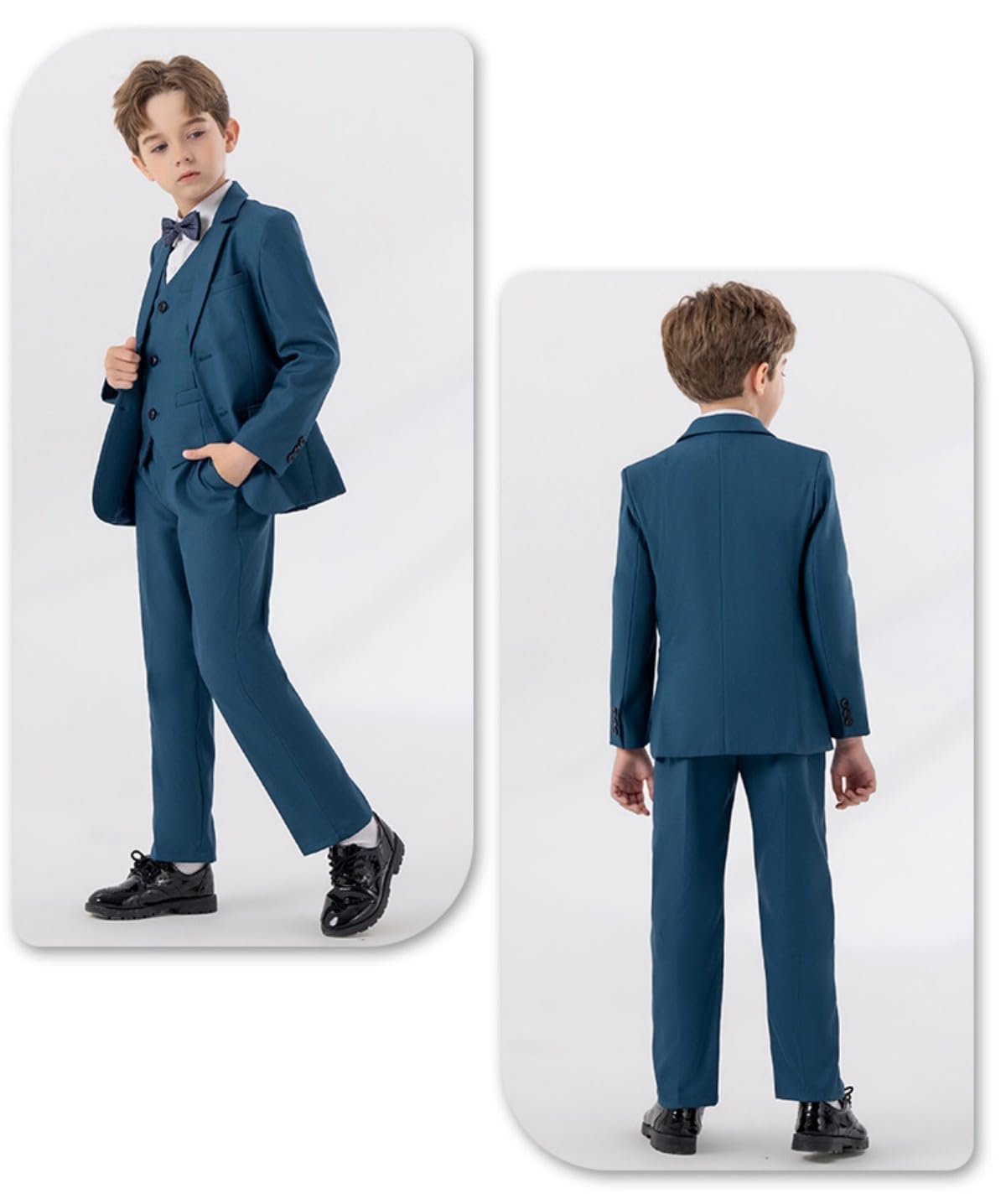 Traje de 3 piezas para niños, traje de portador de anillos de boda, chaleco, blazer y pantalones, traje de esmoquin con solapa de pico con lazo