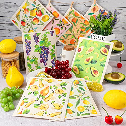 8 Pieces Fruit Swedish Kitchen Dishcloths Soft Swedish Kitchen Cloths For Kitchen Reusable Dish Towels Absorbent And Fast Dry Kitchen Washcloths For Dishes Reusable Washcloths Washable Cleaning Wipes #TOP4