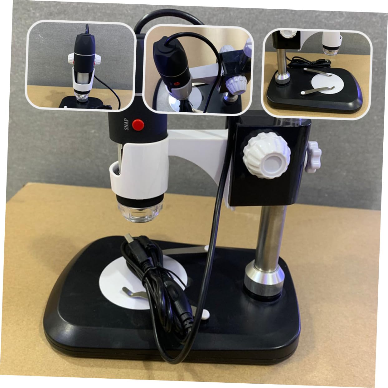PartyKindom Microscopio Elettronico Portatile Digitale 1600x Luce LED Regolabile e Interfaccia Usb, per Gioielli e Calligrafia, Nero Abs