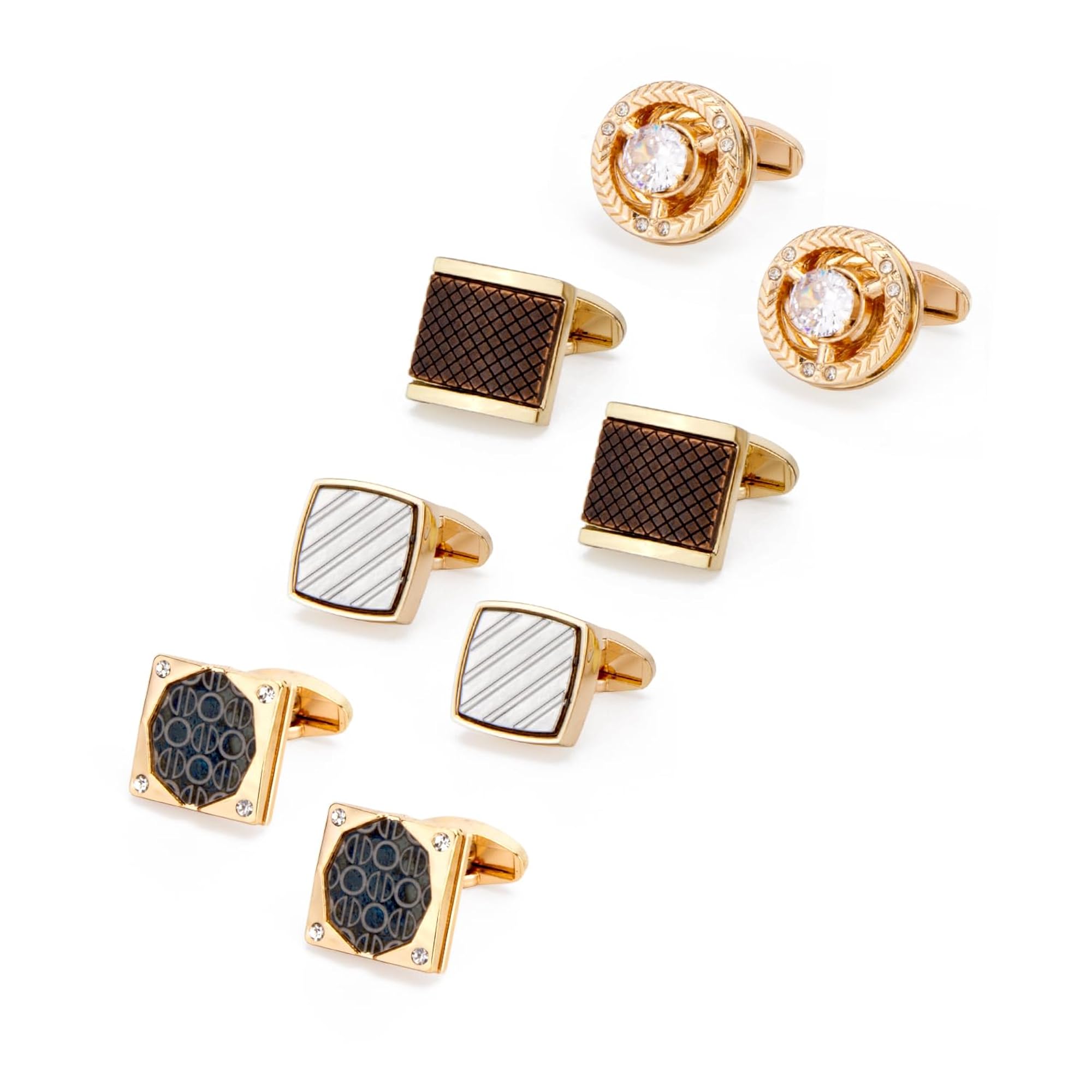 Men's 4 Pairs Set Mixed Style Cufflinks with Zircon