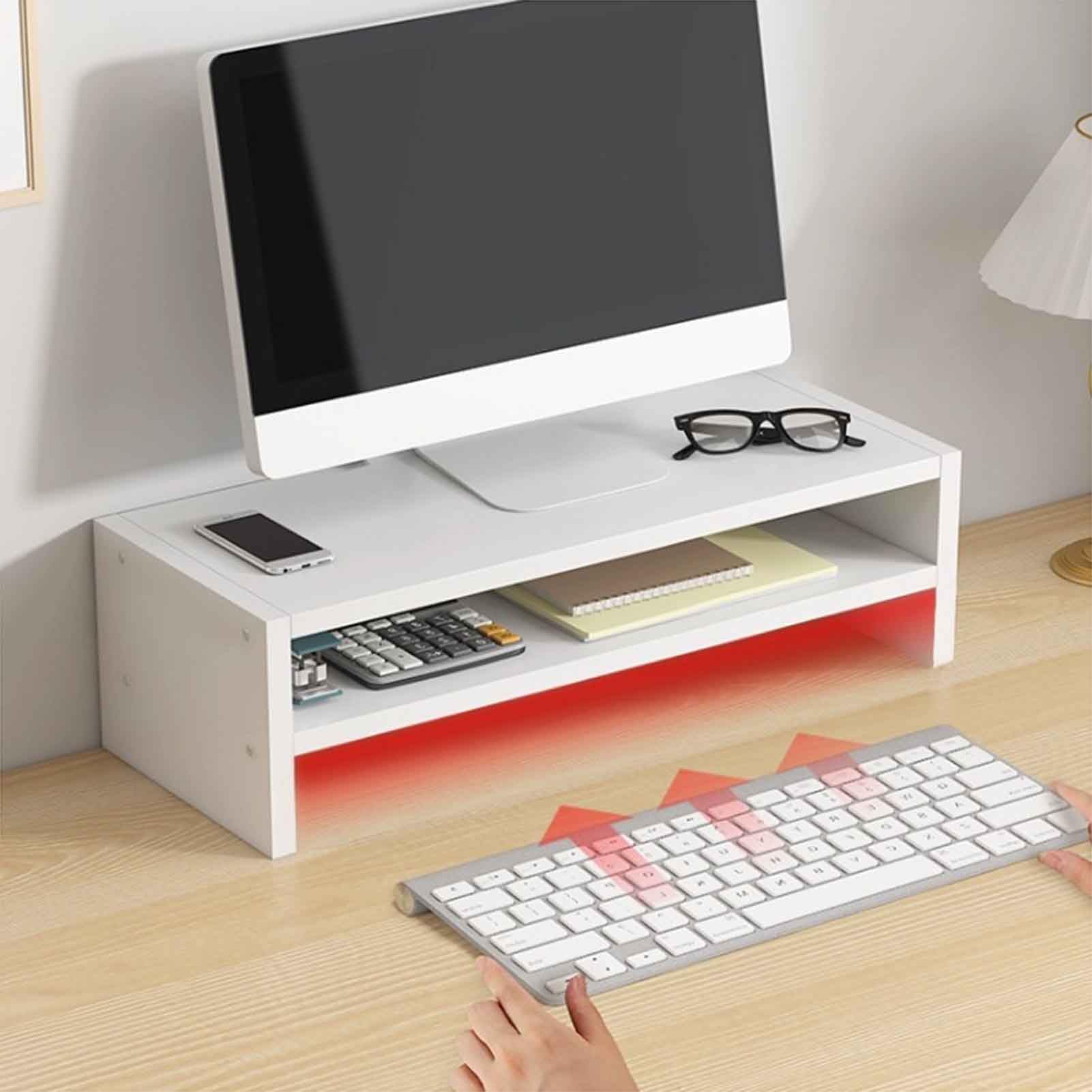 Generico Supporto TV da Pavimento Supporto TV Universale da Pavimento Supporto TV da Pavimento Regolabile in Altezza, Supporto da scrivania in Legno massello per Laptop e Monitor Bianco 50 * 19,5 * 1