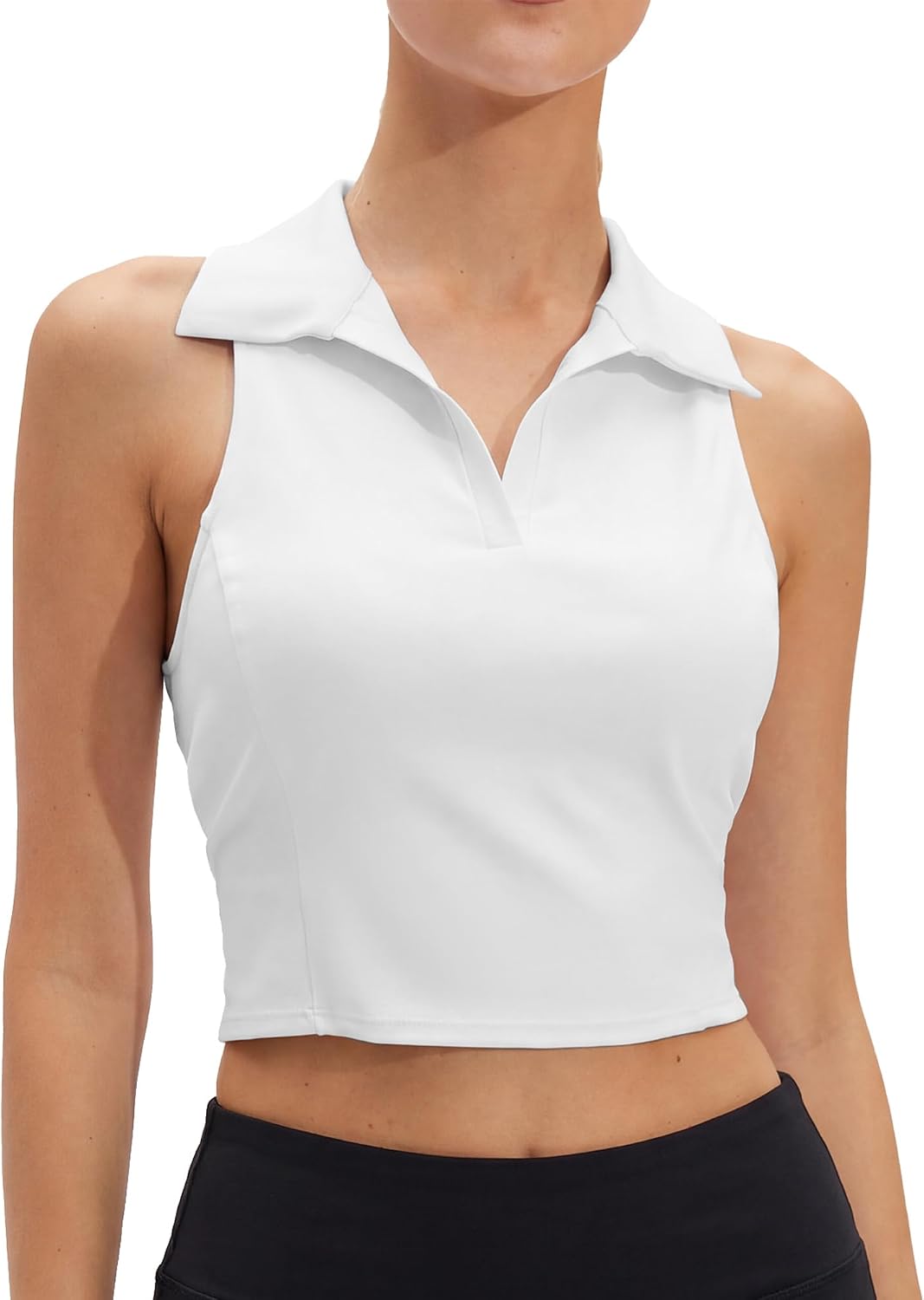 Stelle Women's Sleeveless Golf Polo Shirt UPF50+ V Neck Collared Tennis Quick Dry Athletic Workout Cropped Tank Top