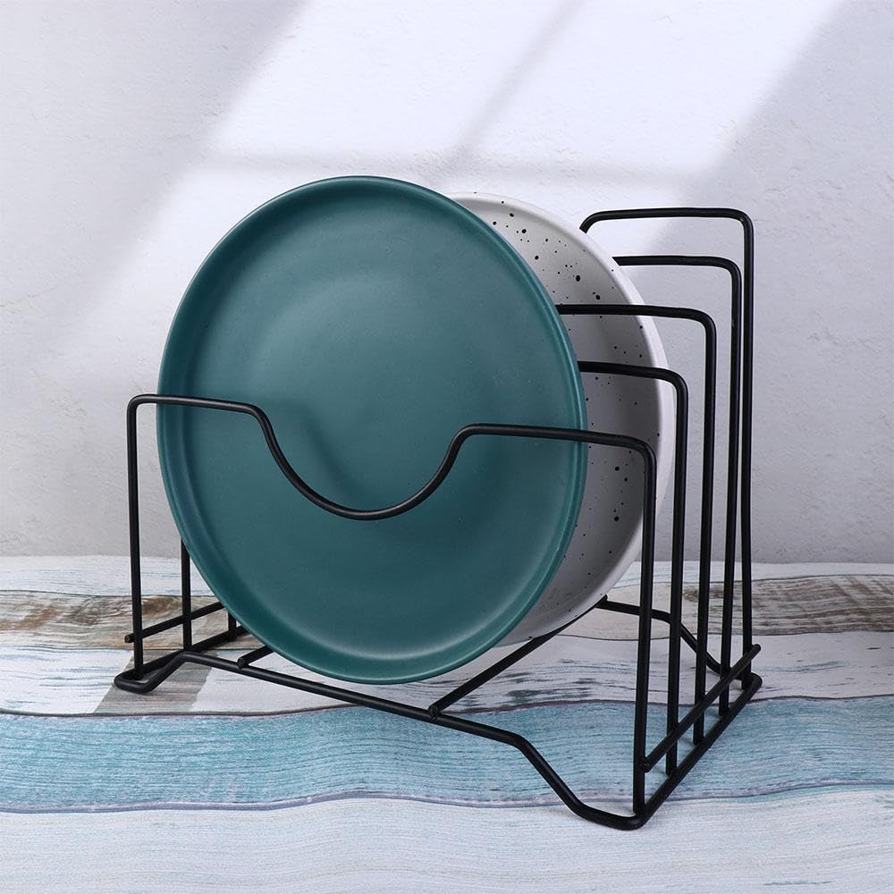 Vassoio organizer a 4 scomparti, in metallo, per pentole e padelle, organizer multistrato, per casa, cucina, nero