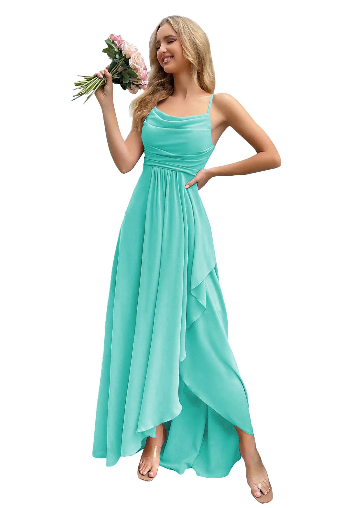HUINI Damen Brautjungfernkleider für Hochzeit Lang Formell Chiffon Abendkleid mit Schlitz
