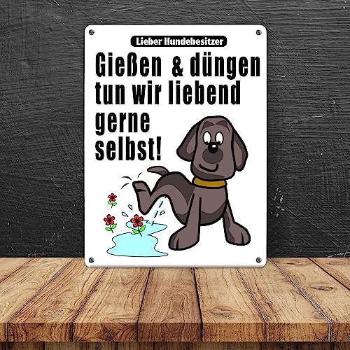 Gießen und düngen - Kein Hundeklo Schild in weiß als lustiges Geschenk für Gartenbesitzer die gegen Hundehinterlassenschaften auf dem Grundstück vorgehen wollen