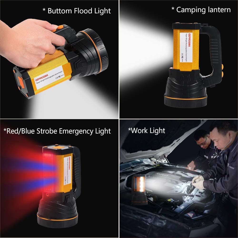 Lampe Torche Led Ultra Puissante Rechargeable USB C,10000mah Lampe de Poche Etanche Haute Puissance,Avec Lanterne Latérale&Poignée&Bandoulière,Longue Durée pour Maison/Camping/Urgence/Chasse/Randonnée