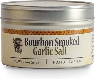 Garlic Salt - Handcrafted Bourbon Smoked Salt Blended with Garlic - 4 Ounce Tin