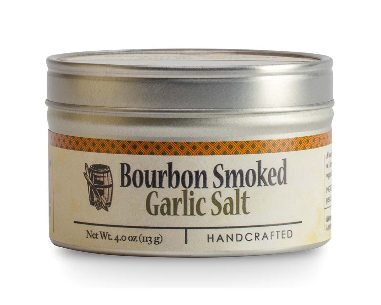 Garlic Salt - Handcrafted Bourbon Smoked Salt Blended with Garlic - 4 Ounce Tin