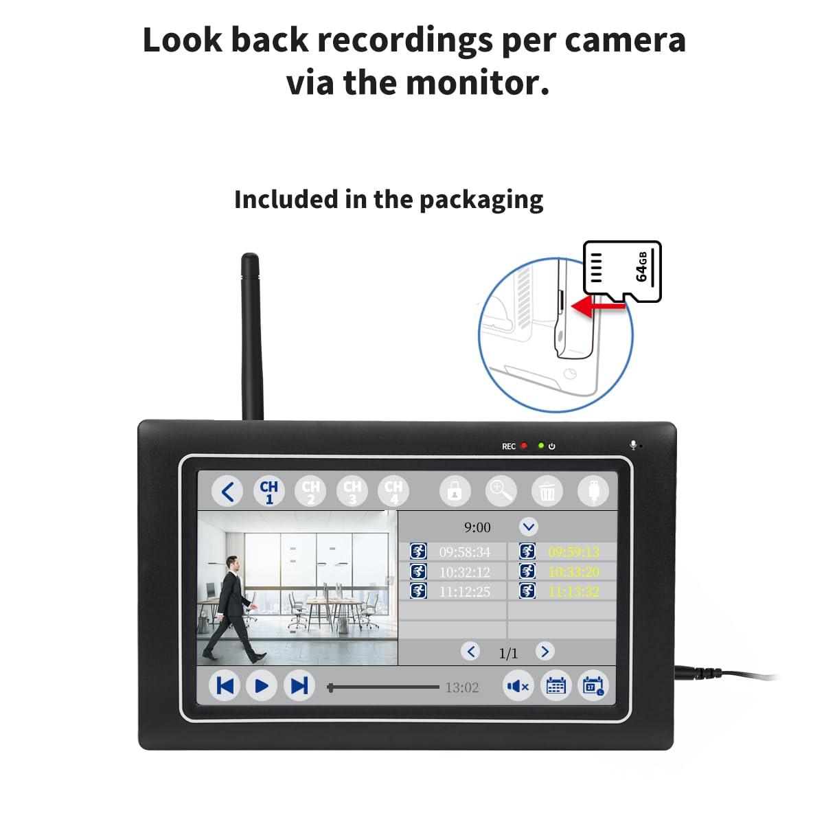 Kit de Cámara de Vigilancia al Aire Libre Inalámbrica con Monitor Interior | SecuFirst DVR Pantalla Táctil de 7 Pulgadas + 2 x Vídeo 2 K Camera Bebe Trabajando sin WiFi,AI Detector Movimiento, Sirena